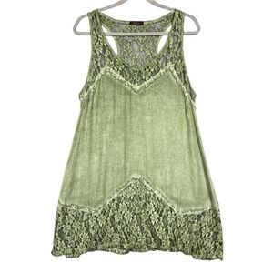 Vintage TParty Lace Lined Floral Tie Dye Tunic Tank Top Sz L Green Cottage Fairy